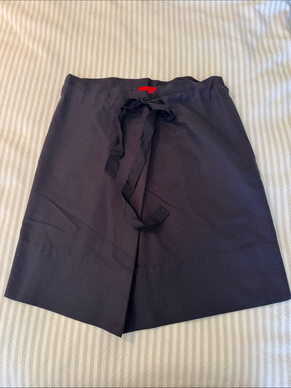 Carolina Herrera Navy A-Line Skirt with Front Grosgrain Ribbon Tie